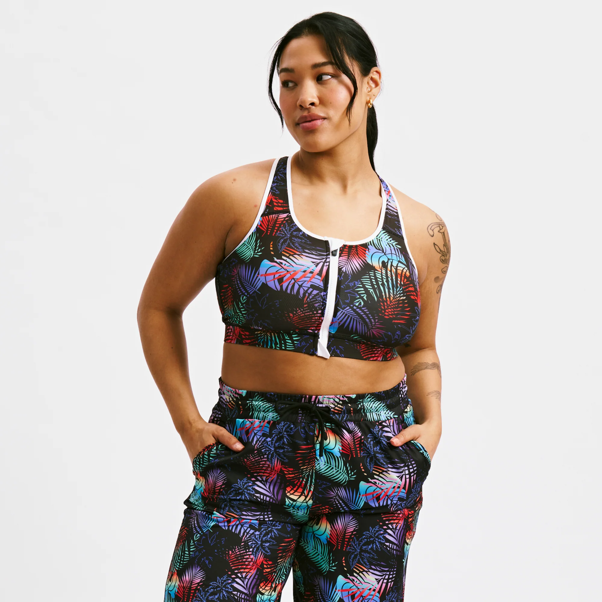 Swim Racerback Zip Compression Top - Palm Dreams - Image 3