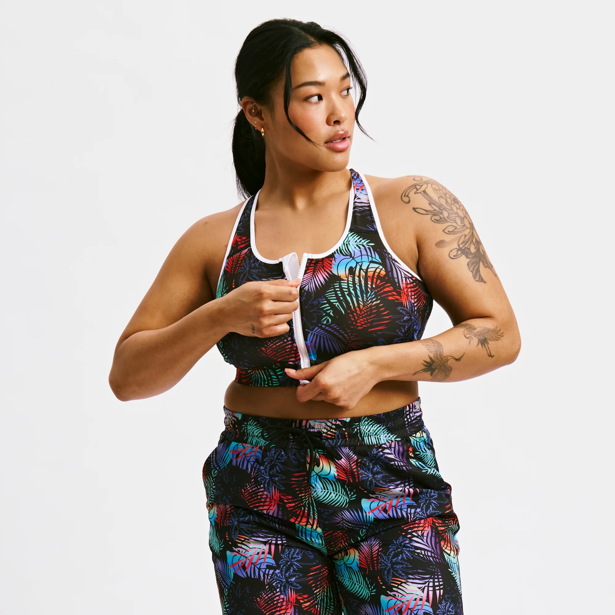 Swim Racerback Zip Compression Top - Palm Dreams - Image 4